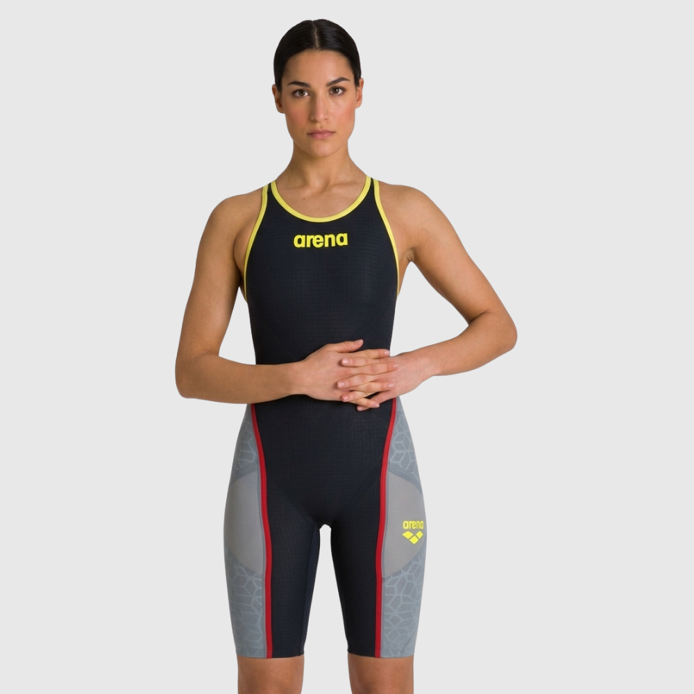 Mai&ocirc; de Nata&ccedil;&atilde;o Powerskin Carbon Ultra Open Back arena Cinza Escuro e Amarelo Fl&uacute;or
