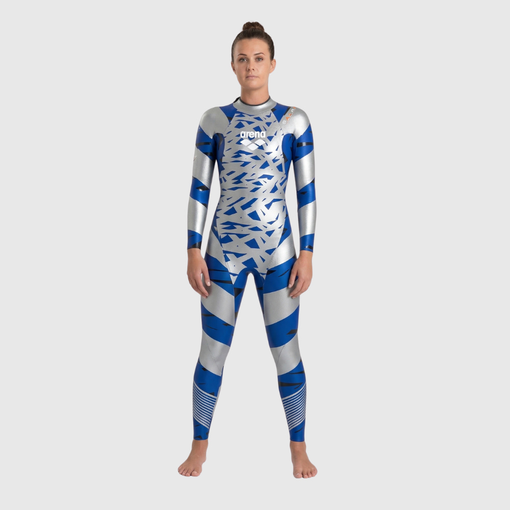 Traje Triatlon Feminino Carbon Sams Wetsuit Arena Azul e Prata